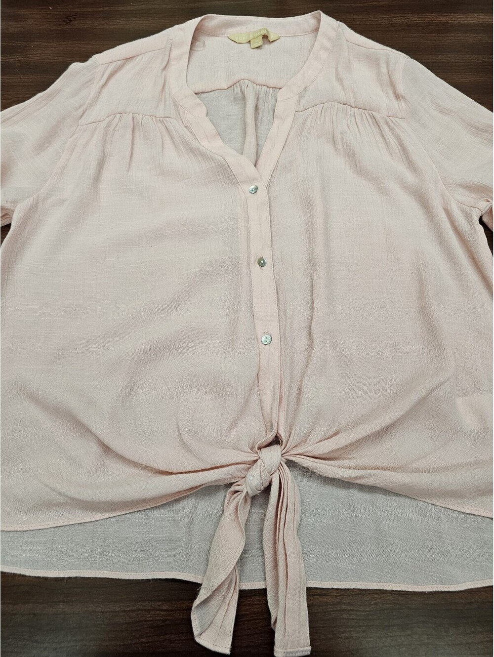 Hope & Harlow Womens XL Blush Pink Wrap Tie Waist Blouse Crinkle Gauze Cuff